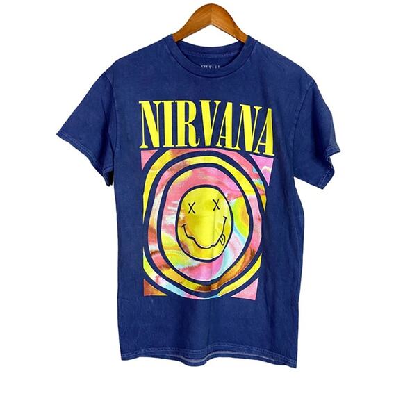 Nirvana Vintage Style Smile Back Short Sleeve Unisex T Shirt Crew Neck M Blue - Picture 1 of 12